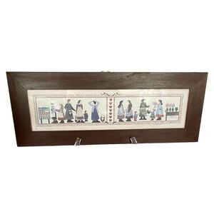 Barbara Bourgeau Richards Market Day Folk Art Framed Signed Numbered Print Vtg